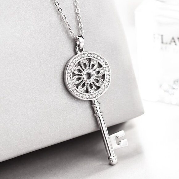 💝Hollow Flower CZ Dainty Micro Pave Silver Plated Necklaces for Women, EVGG1095 - Picture 1 of 4